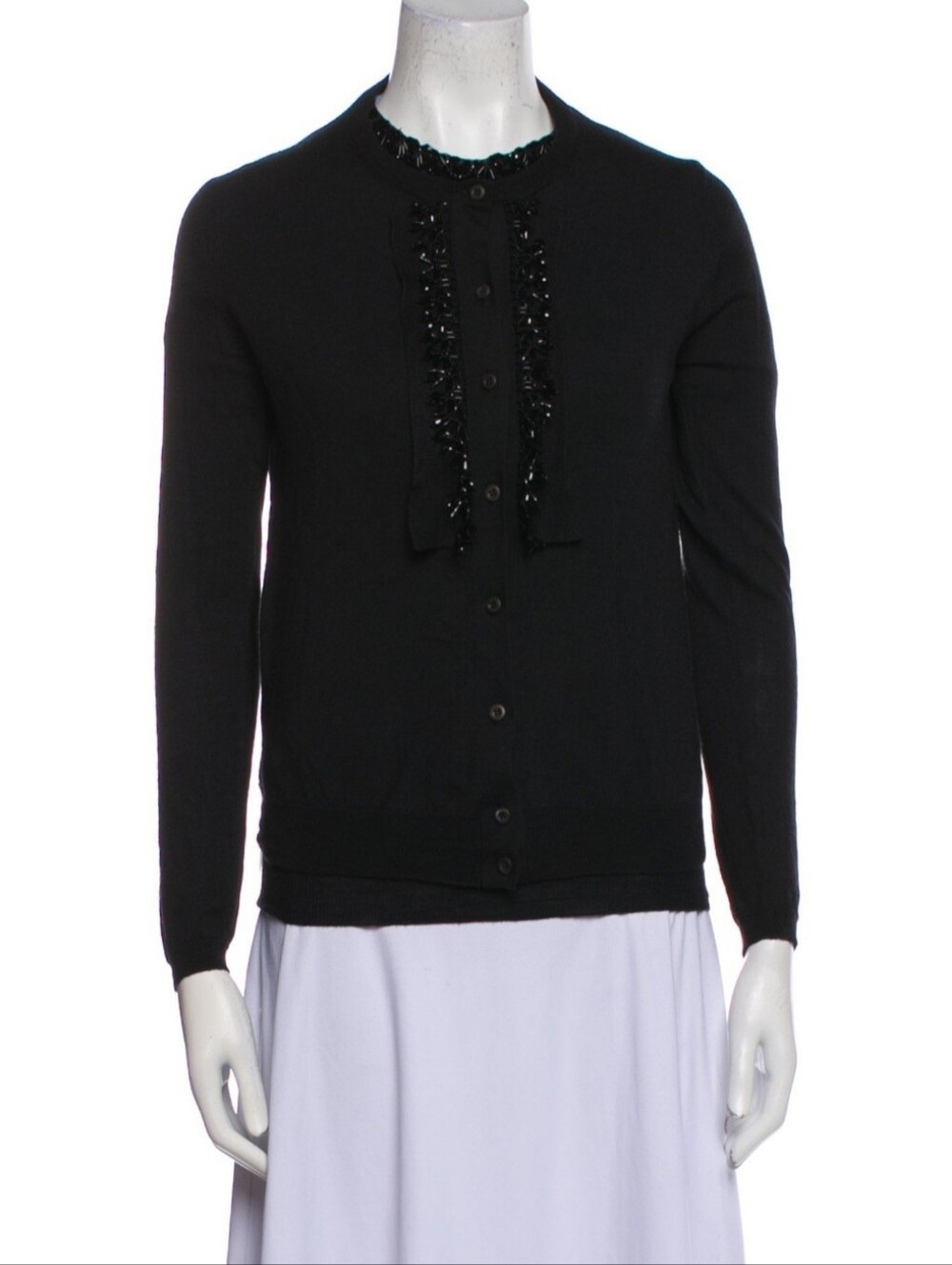Prada Set Of Sweater Black Short Sleeve Knit Top with Beaded Collar Accents